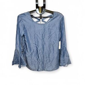 Halston Women's Blue chambray Top with bell sleeves